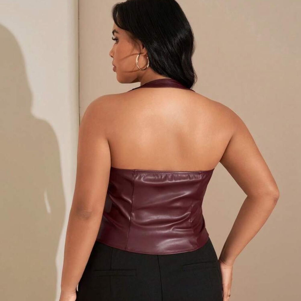 SHEIN Burgundy Lace-Up Corset Top - Picture 4 of 11